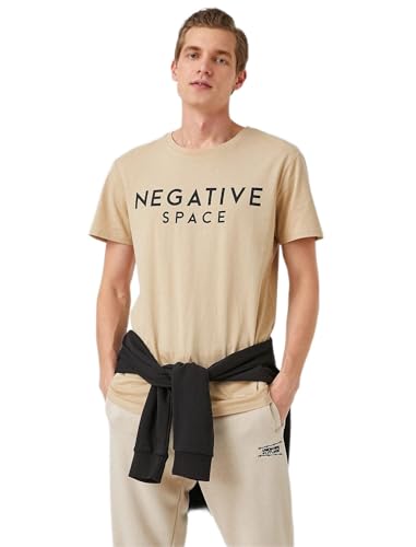 Koszulka męska z nadrukiem Koton Slim Fit, beżowy (050), S