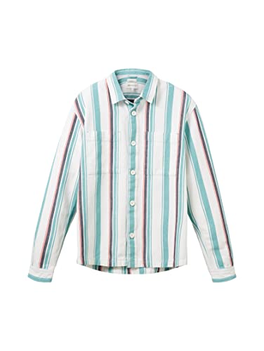 TOM TAILOR Denim Męska koszula w paski o luźnym kroju, 31859 - Turquoise Multicol Big Stripe, S
