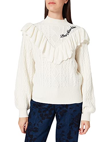 Love Moschino Damski sweter z długim rękawem z Ruffles On The Chest and Sleeves, biały, 38