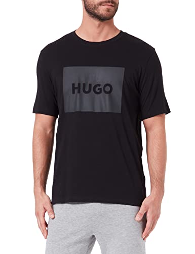 HUGO Męski T-shirt Dulive222 z bawełnianego dżerseju z okrągłym dekoltem i logo bokserskie, czarny 2, M