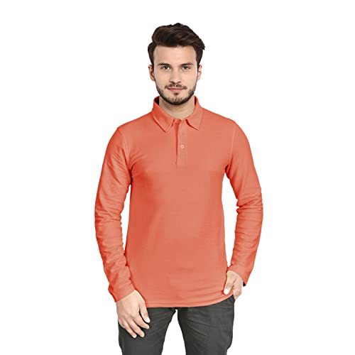 Sleepdown Męska koszulka polo na co dzień z piką z długim rękawem bawełniana koszulka sportowa golf tenis koszule, pomarańczowy, XL