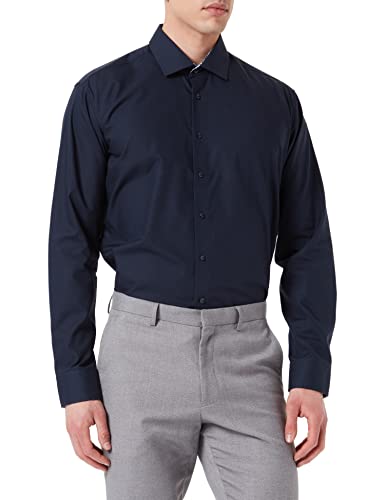 Seidensticker Męska koszula biznesowa - ekstra slim fit - nie wymaga prasowania - kołnierz kent - długi rękaw - 100% bawełna, granatowy, 38
