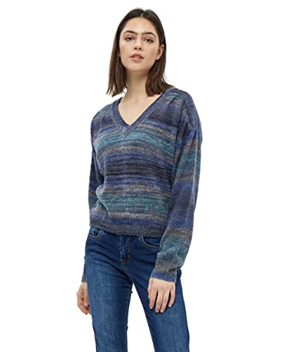 Desires Damski sweter Janne z dekoltem w serek, powojnik niebieski nadruk, L
