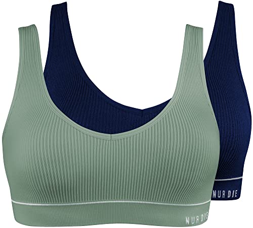Retro biustonosz 2-pak sportowy bez fiszbin wyściełany Bratlette damski, morski/khaki, 36-38