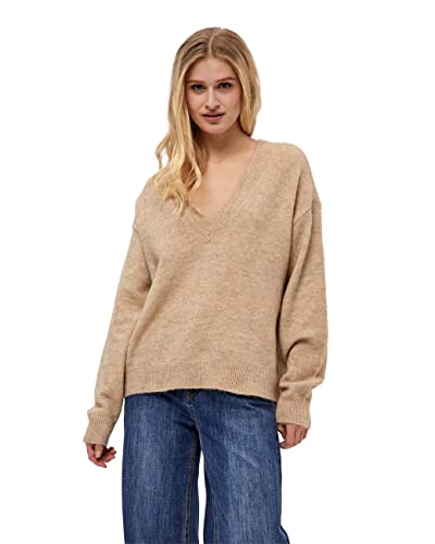 Desires Damski sweter GEA z dekoltem w serek, zimowy TWIG piasek melanż, XL