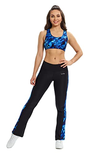 WINSHAPE Damskie legginsy Functional BootCut BCL109, niebieskie kwiaty, Slim Style, fitness czas wolny, sport, joga, trening