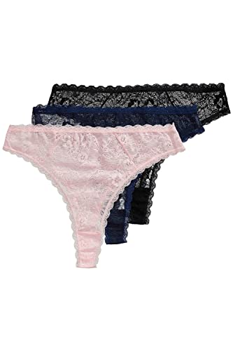 Ulla Popken, Damskie, duże rozmiary, 3 szt. stringi, koronkowe, wielokolorowy