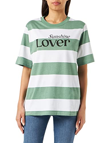 United Colors of Benetton Koszulka damska 35u4d103e, jasnozielone paski wzór 69h, M, Jasnozielony wzór w paski 69h, M