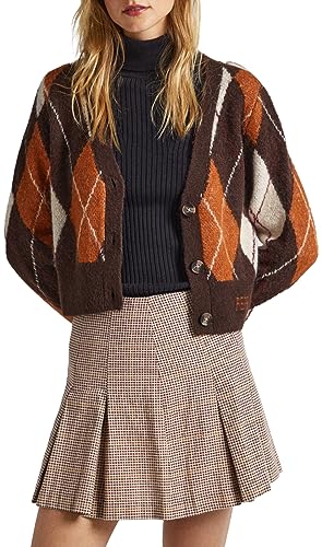 Pepe Jeans Damski sweter rozpinany Eliot, Brązowy (tytoń), L