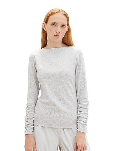 TOM TAILOR Denim Damska koszulka z długim rękawem, 32510 - Basic Light Grey Melange, XXL