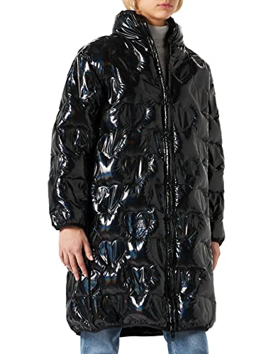 Love Moschino Damska kurtka z długim wyściełanym logo Thermo Quilted Nylon z kapturem, czarny, 38