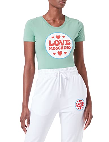 Love Moschino Damska koszulka ze stretchu bawełnianego z naszywką z logo, zielony, 42