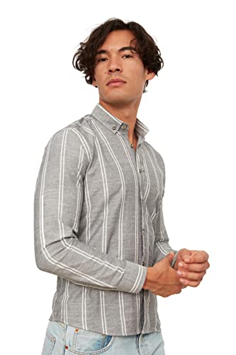 Trendyol Męska koszula o kroju slim fit z guzikami w paski, rozmiar L