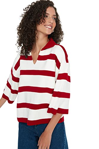 Trendyol Woman Regular Standard Crew Neck Knitwear Bluzka Damska Koszula, Czerwona, L