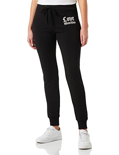 Love Moschino Slim Fit Jogger with Gothic Logo Holographic Print Spodnie Damskie Casual, Czarny, 34