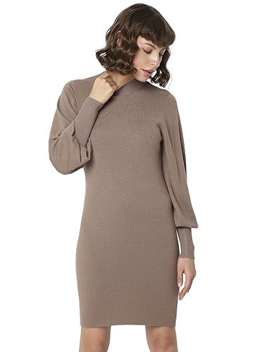 Bestseller A/S Damska sukienka VMHOLLYKARISPUFF LS Highneck Dress GA BO sukienka, Brown Lentil, XL, Brown Lentil, XL