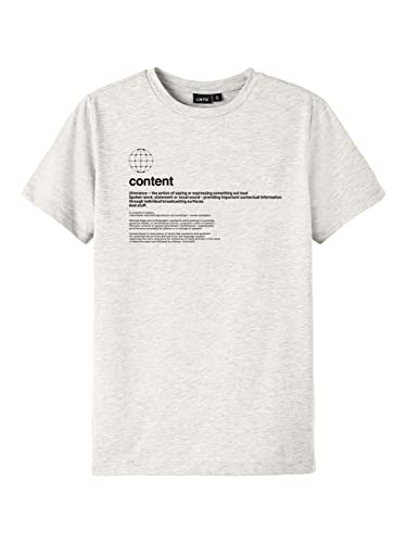 NAME IT Boy's NLMFOBE SS R TOP T-Shirt, jasnoszary melanż/nadruk: W. Black Print, 134/140, Jasnoszary melanż/nadruk: w czarnym kolorze, 134-140