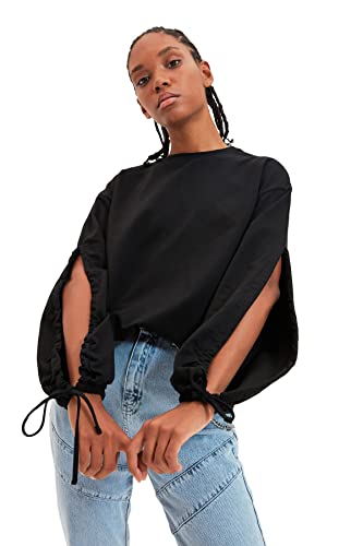 Trendyol Bluza damska Women's Black Spreads Detailed Basic Knitted Slim, XS