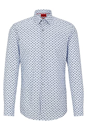 HUGO Męska koszula Kenno Slim-Fit z drobno zadrukowanej bawełnianej popeliny, szara, 42, Medium Grey36, 42