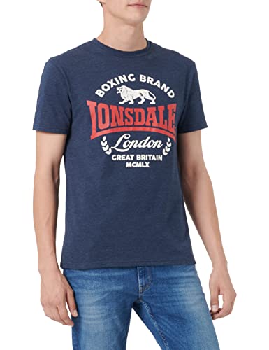 Lonsdale Męski T-shirt Waddon, Marl Navy/Red/White, S