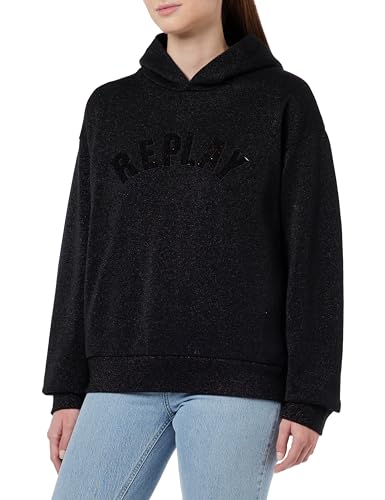 Replay Damska bluza z kapturem Regular Fit, 040 Black Lurex, XS