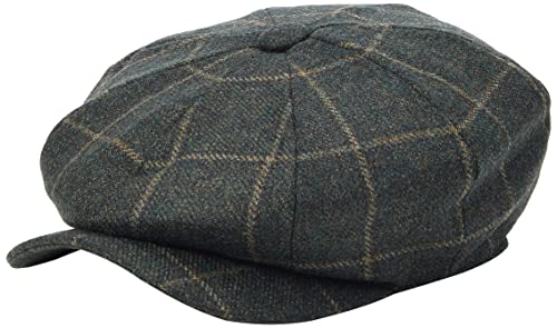 Hackett London Męska czapka Bakerboy WINDOWPAIN, zielona/szarobrązowa, XL
