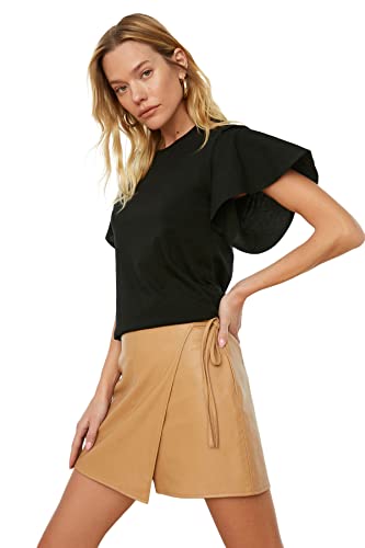 TRENDYOL Damska koszulka z dzianiny Volume Basic, czarny, M