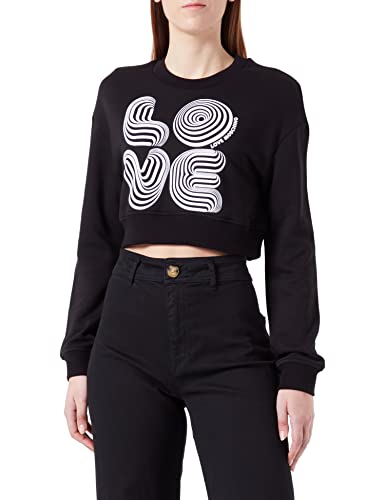 Love Moschino Damska bluza z długim rękawem z okrągłym dekoltem, czarna, rozmiar 44, czarny