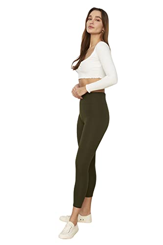 Trendyol Damskie legginsy z dzianiny w kolorze khaki z wysokim stanem, Khaki, S