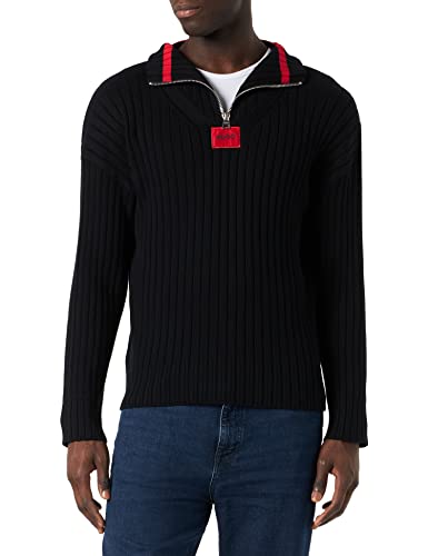 HUGO Sweter męski SIB Knitted_Sweater, czarny (Black1), S