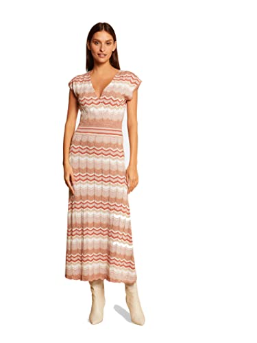 Morgan Damska sukienka sweter z nadrukiem szewronu RMFENY Old Pink TL, Skóra, L