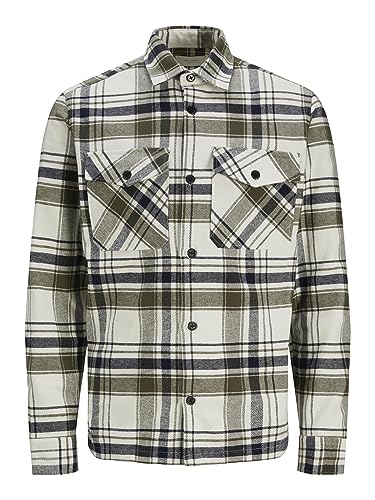 JACK & JONES Męska koszula Jprroy Check Overshirt L/S Sn na czas wolny, Cloud Dancer/Checks:comfort Fit, M