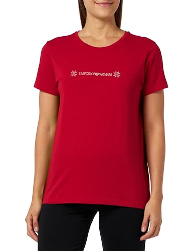 Emporio Armani Damski okrągły kołnierzyk Tartan Christmas Cotton T-Shirt damski, rubinowy (Ruby Red), S