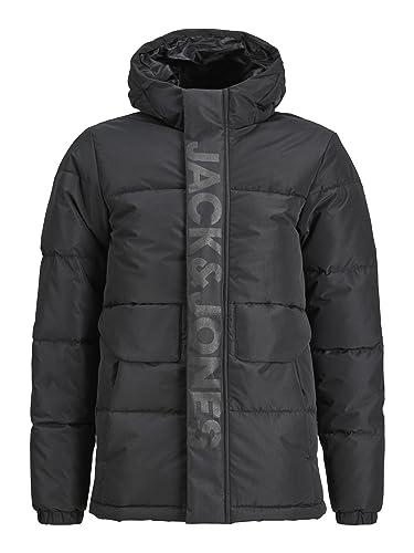 JACK&JONES JUNIOR Kurtka chłopięca Jcospeed Puffer Sn Jnr, Czarny/szczegóły: odcień w odcieniu logo na klatce piersiowej, 128