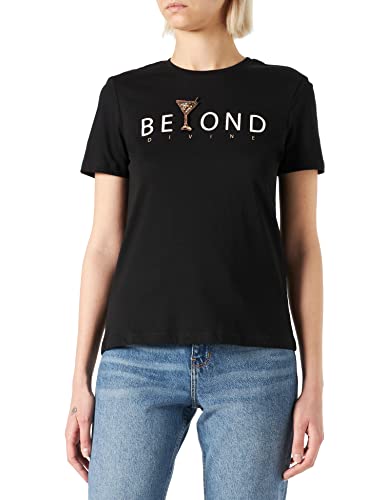 ONLY Women's ONLKITA REG S/S Champagne TOP Box JRS T-Shirt, czarny/nadruk: Beyond, M
