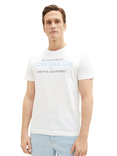 TOM TAILOR Męski T-shirt z nadrukiem logo, 20000 – biały, XL