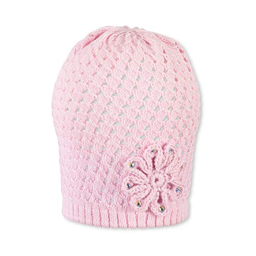 Sterntaler Dziewczęca brokatowa dzianinowa czapka z daszkiem, biała, różowy, 51 cm