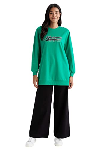 DeFacto Sweter z długim rękawem damski - okrągły dekolt bluza damska (zielony, XL), zielony, XL