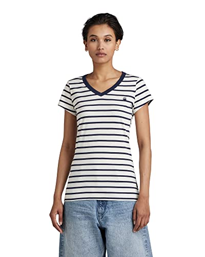 G-STAR RAW Damska koszulka Eyben Stripe Slim, Wielokolorowy (Milk/Sartho Blue Stripe D244-8096), L
