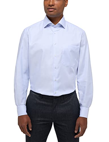 Eterna Męska koszula z długim rękawem Comfort FIT Twill jasnoniebieska struktura, 19, Jasnoniebieski, 50-More