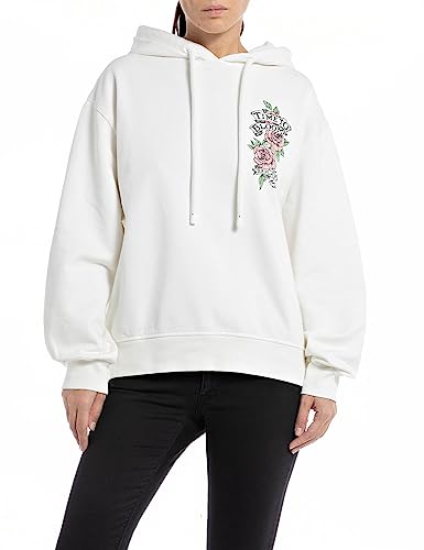 Replay Damska bluza z kapturem, 011 Natural White, S