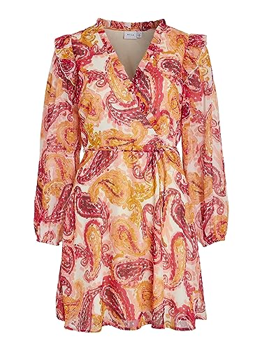 Vila Damska sukienka letnia Vifalia Fine V-Neck L/S, Love Potion/Aop:fine, 42