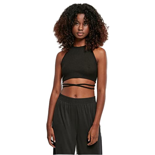 Urban Classics Damski top damski prążkowany trapez cropped top, bez brzucha, damska górna część z materiału prążkowanego, rozmiary XS - 5XL, czarny, 5XL