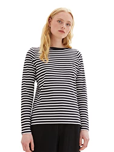 TOM TAILOR Denim Damska koszulka z długim rękawem w paski z bawełny organicznej, 32575 - Black White Stripe, M