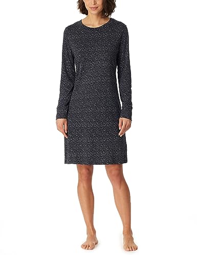 Schiesser Damska koszulka z długim rękawem bawełna modal Sleepshirt Bigshirt-Nightwear koszula nocna, ciemnoniebieska wzorzysta, 42, Dunkelblau Gemustert, 42