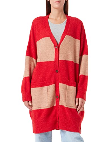 True Religion Damski kardigan oversize, długi kardigan z dzianiny, RED/BEIGE, standardowy