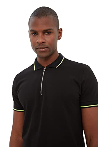 Trendyol Męska koszulka polo Regular Basic z dzianiny polo czarne, Czarny, M