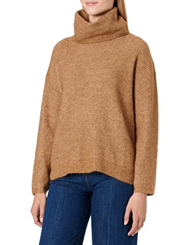 Vila Damski sweter VICILIA z golfem L/S Knit top/SU-NOOS, toasted Coconut/szczegóły: melanż, M, Toasted Coconut/Szczegóły: melanż, M