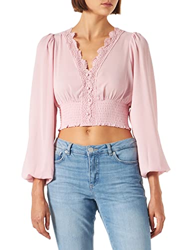 IZIA Cropped bluzka z długim rękawem damska 21323488, Rosa, XL