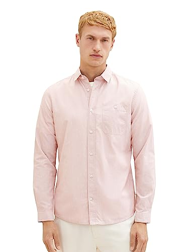 TOM TAILOR Męska koszula slim fit z delikatnymi paskami z bawełny, 32293-red Dobby Structure, 3XL